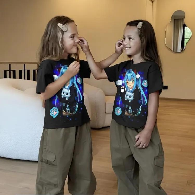 Summer Round Neck 3D Anime Printed Top Fashionable Casual Short Sleeved Children's Girl T-shirts