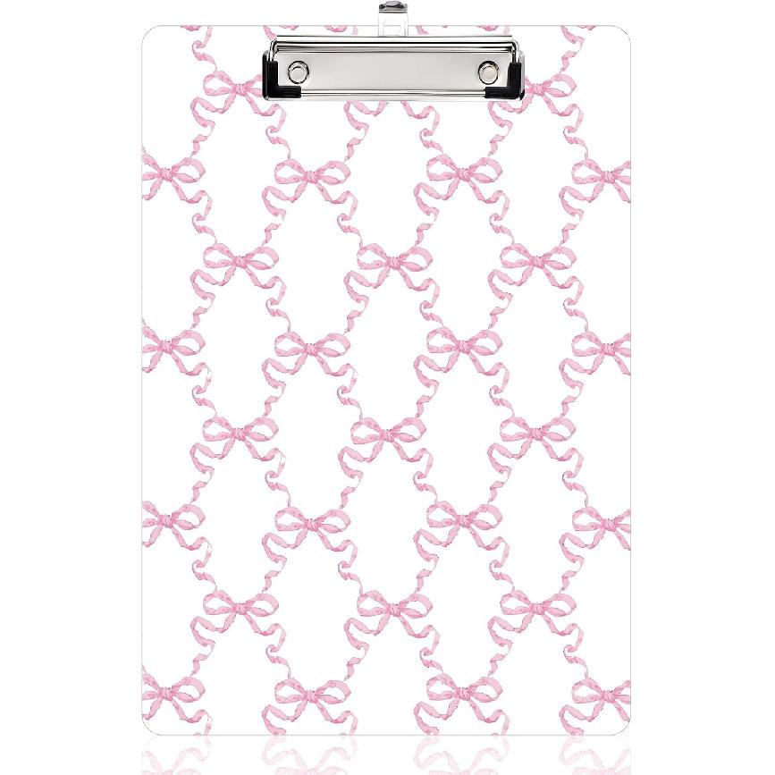 Seajan Pink Bow Clipboard Cute Preppy Coquette Plastic Decorative Clipboards with Low Profile Clip Hanging Tab A4 Letter Size, 12.4 X 9 Inch for