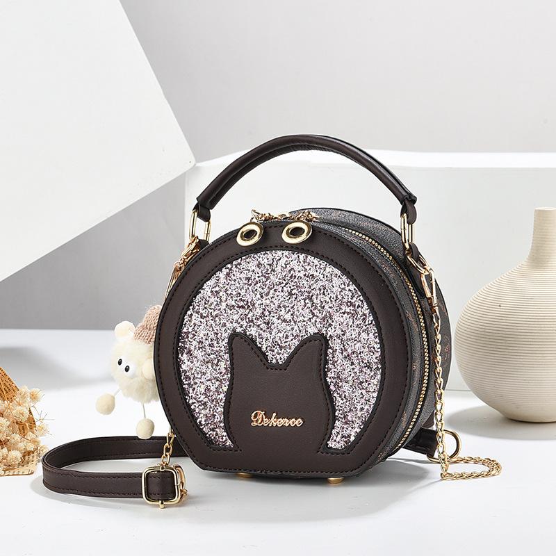 Новая круглая сумка с блестками дизайнерская сумка через плечо большая вместительная портативная женская сумка серый 1844₽