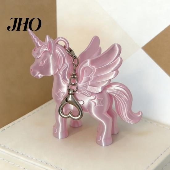 Bag Pendant Keychain Heart-Shaped Metal Lobster Clasp Smooth Open Close PLA Silk Material Pink Pearlescent Unicorn 3D Printed