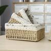 Cesta de Armazenamento Trançada Organização de Bagunça de Mesa - Caixa Organizadora de Fibra Natural Com Opções de Revestimento de Tecido