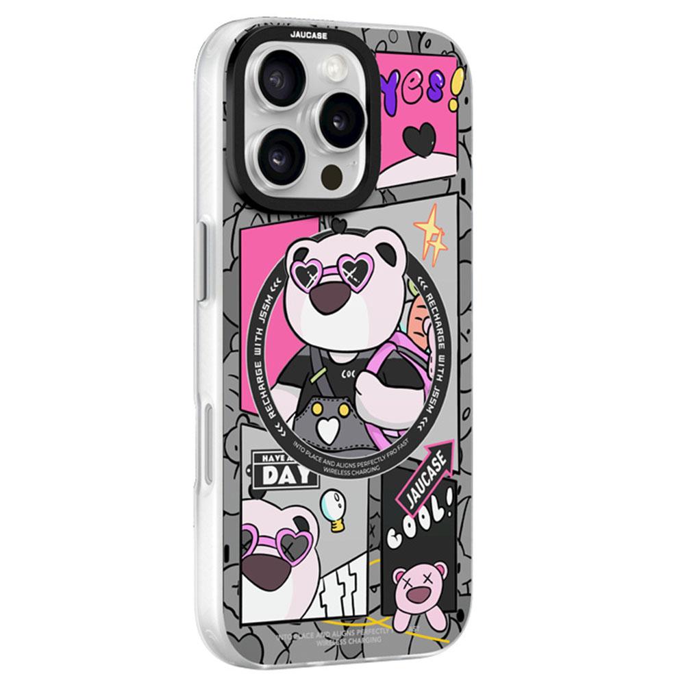 JAUCASE For iPhone 16 Pro Case Compatible with MagSafe Bear Pattern PC+TPU Matte Phone Cover