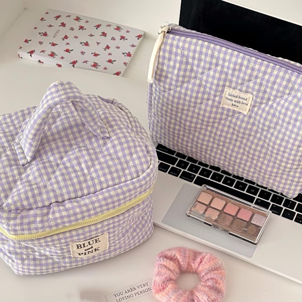 

Solid Color Storage Bags Plaid Clutch Bag Sweet Cosmetic Bag Women