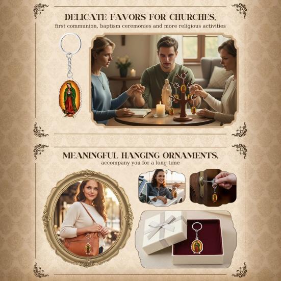 Religious Keychain for Men Women Catholic Virgin Mary Keepsake Christian Acrylic Keyring Small Baptism Favors for Guests