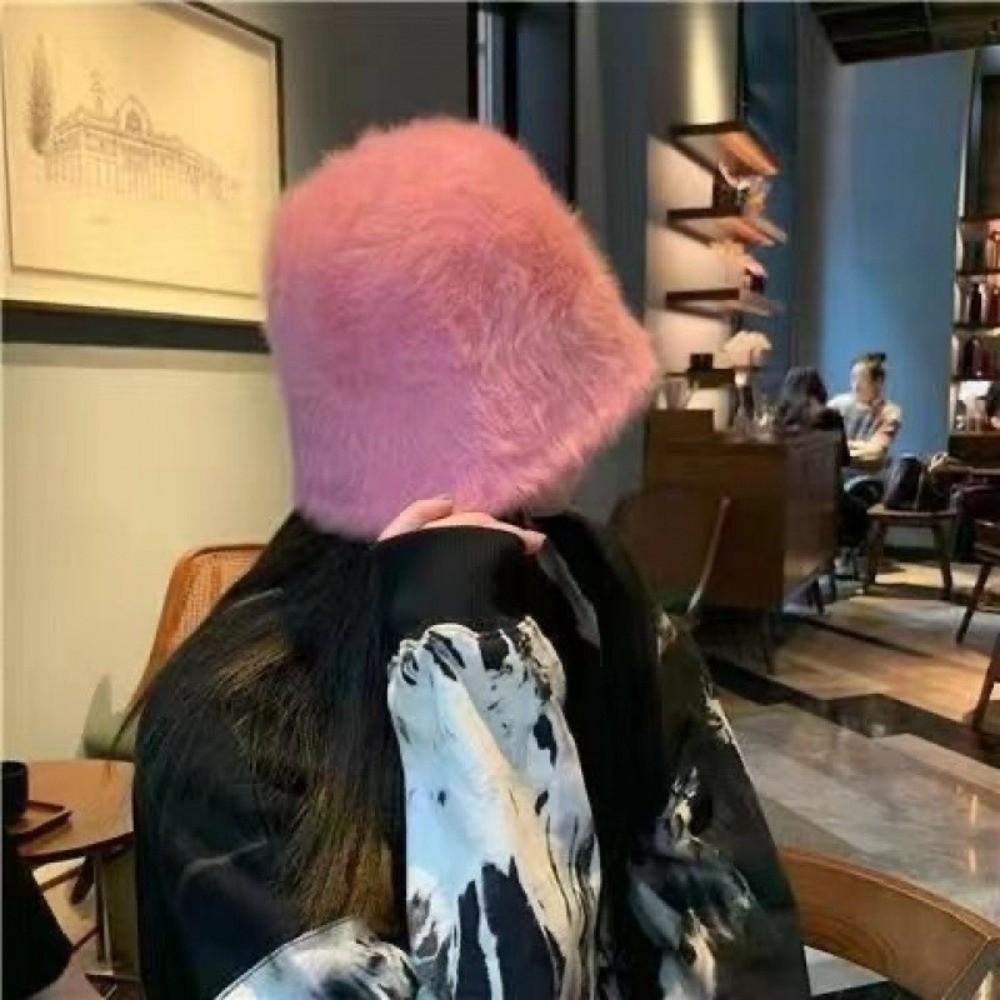 Thicken Plush Fluffy Fisherman Cap Imitation Rabbit Fur Basin Caps Fashion Bucket Hat