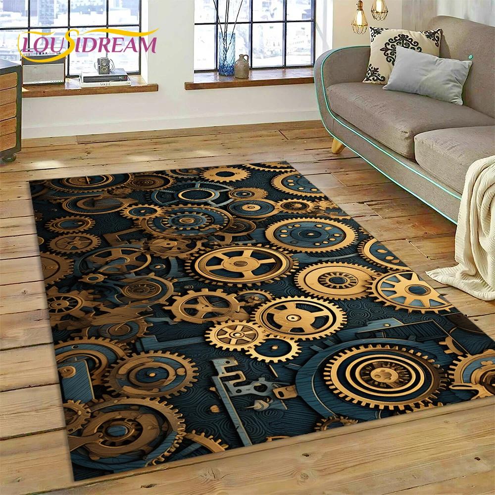 3D Mechanical Cogs Gears Steampunk Rug Carpet for Living Room Bedroom Decor,floor Mat Non-slip Decoration for Sofa Doormat Gifts