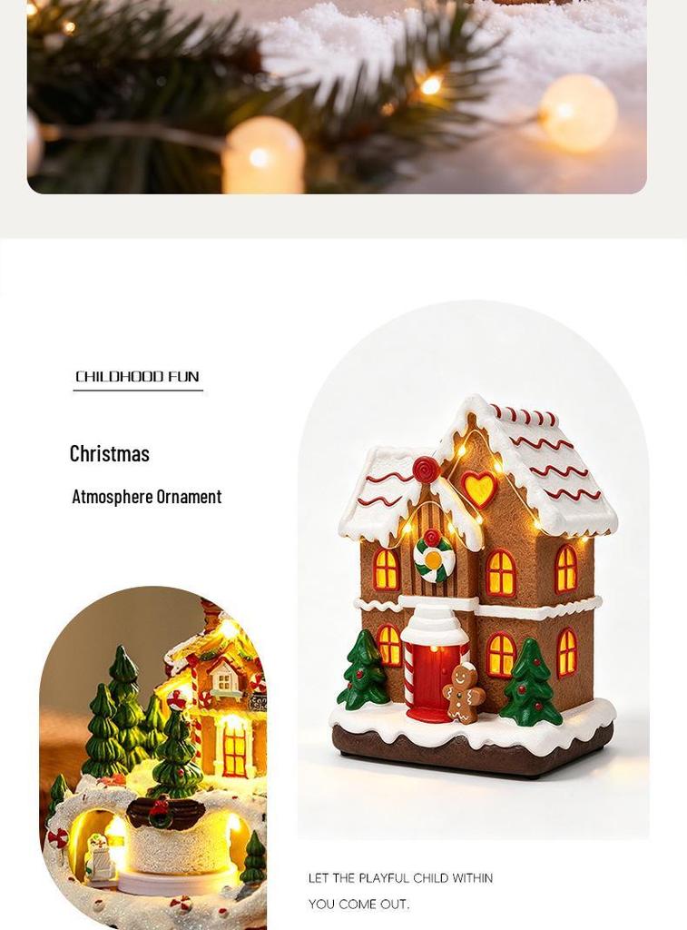 Christmas Glowing Snow House Music Box: Festive Resin Ornament & Night Light Gift