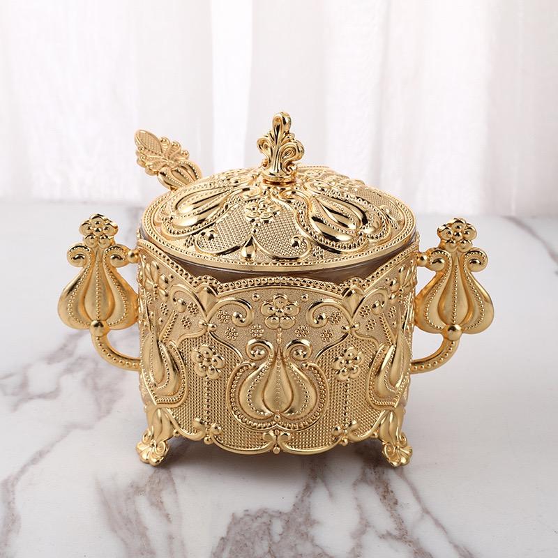 European Style Glass Storage Box Seasoning Bottle Restaurant Kitchen Daily Necessities Golden Storage Tank Kitchen Supplies