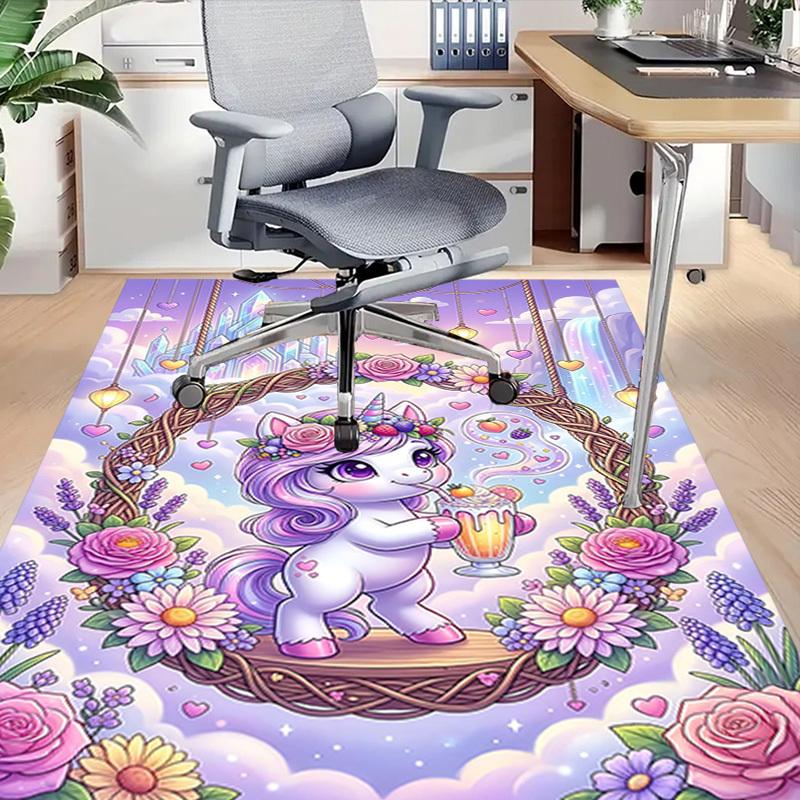 1PC Unicorn Flowers Non-Slip Floor Carpet Compatible for Office&Living Room&Bedroom&Dining room -  Soft & Pattern, Vibrant Colors-H0337