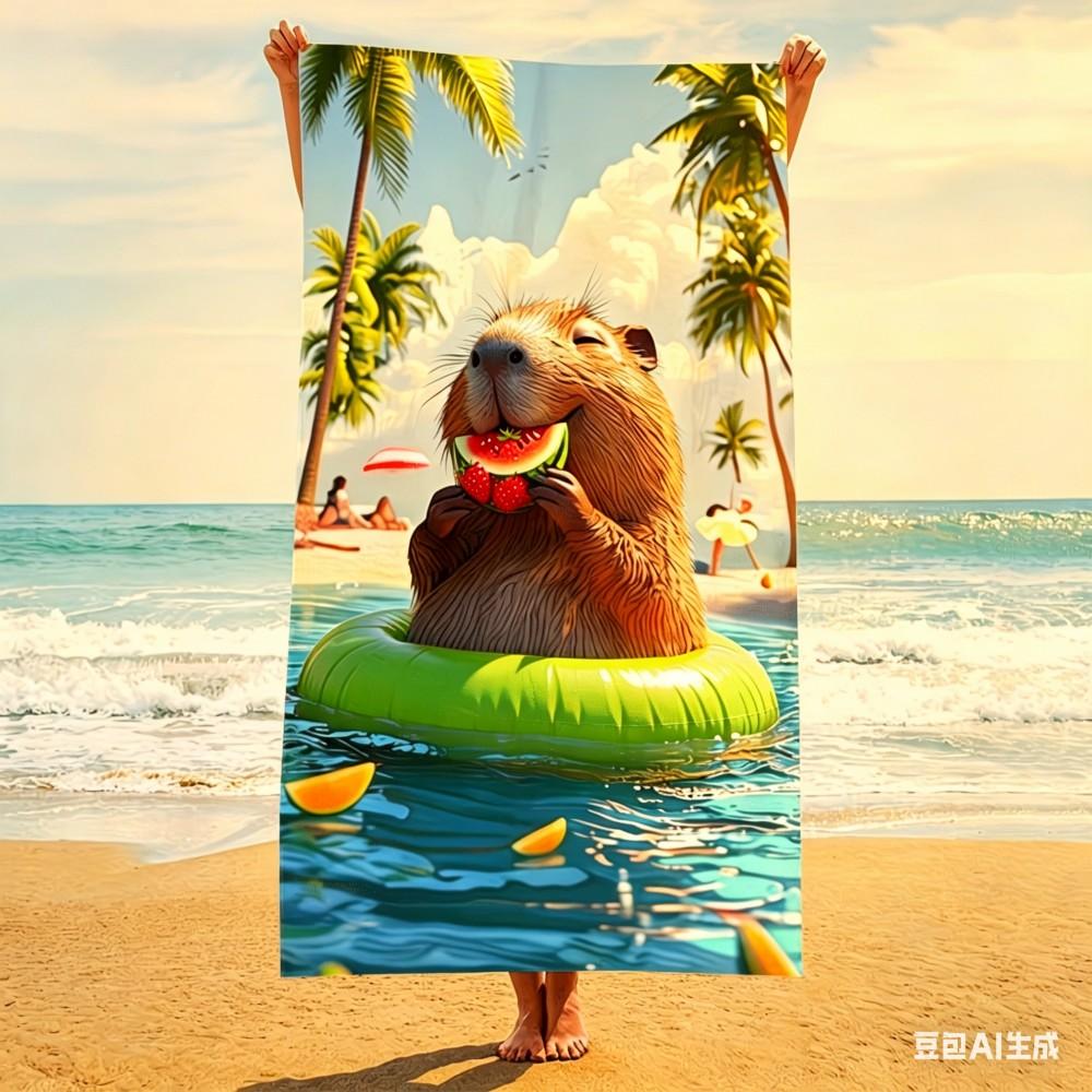 Cute Capybara Microfiber Beach Towel Watermelon Bath Towel Quick Dry Sand Free Swimming Blanket for Kids Adult Travel Gym