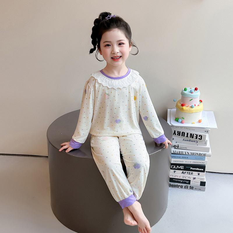 Girls' Modal Long Sleeve Pajamas - Cute Princess Design for Spring, Autumn, and Summer.