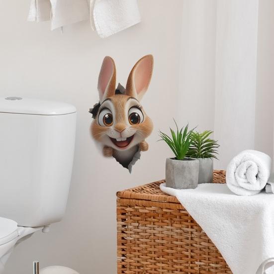 Wizualne naklejki na toaletę z uroczym królikiem 3D, samoprzylepne, kreskówkowy króliczek pękający naklejka na klapę deski sedesowej do dekoracji łazienki, ściany, okna samochodu