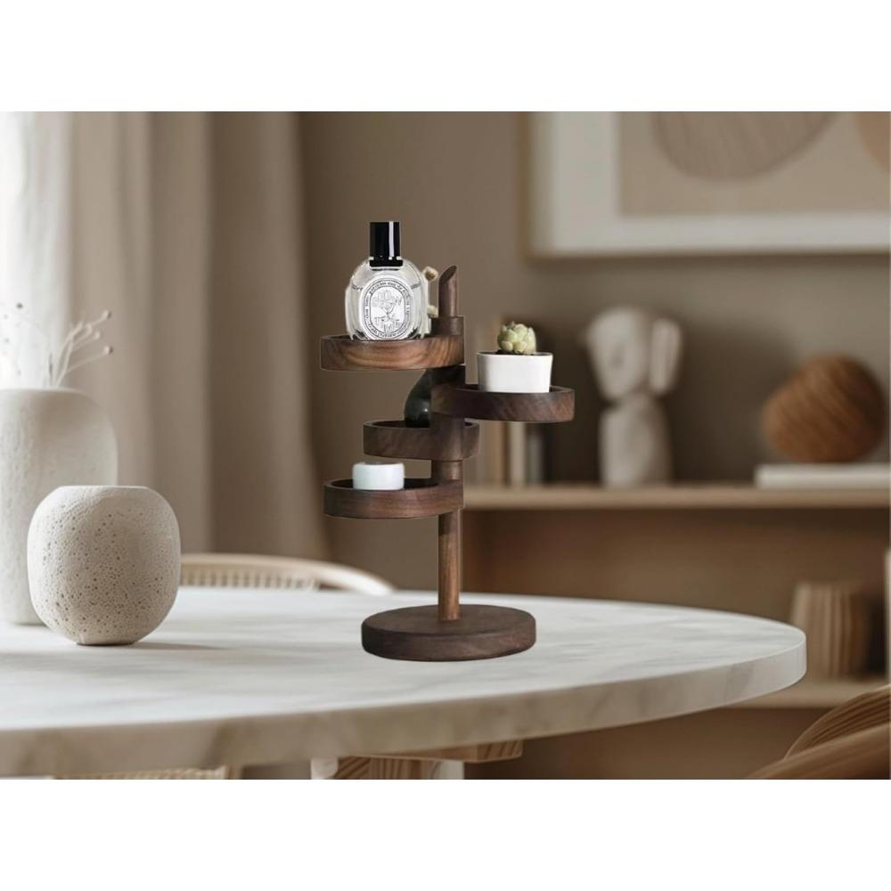 Présentoir en Spirale - Organisateur d'Étagères Rotatives Multi-Niveaux, Rangement Décoratif en Bois pour Bijoux avec 4 Étagères Réglables à 360°, Conception Économisant l'Espace