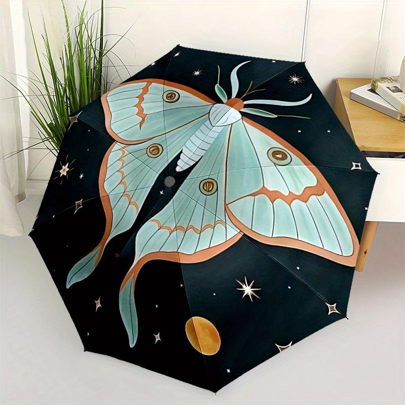 1pc Moonlight Butterfly Automatic Open/Close Umbrella with Windproof, Functional Design, 8-Rib Sturdy Canopy