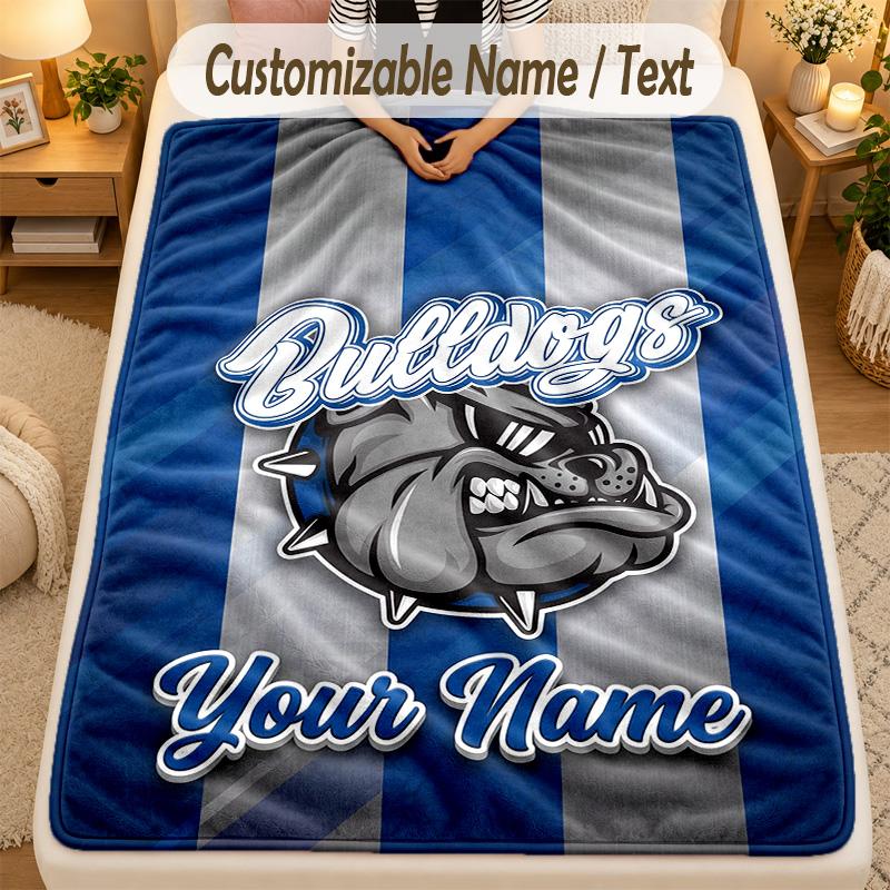 Flannel BlanketCanterbury-Bankstown Bulldogs Custom Name Text Personalized Soft Warm Throw Blanket Home Decor Gift