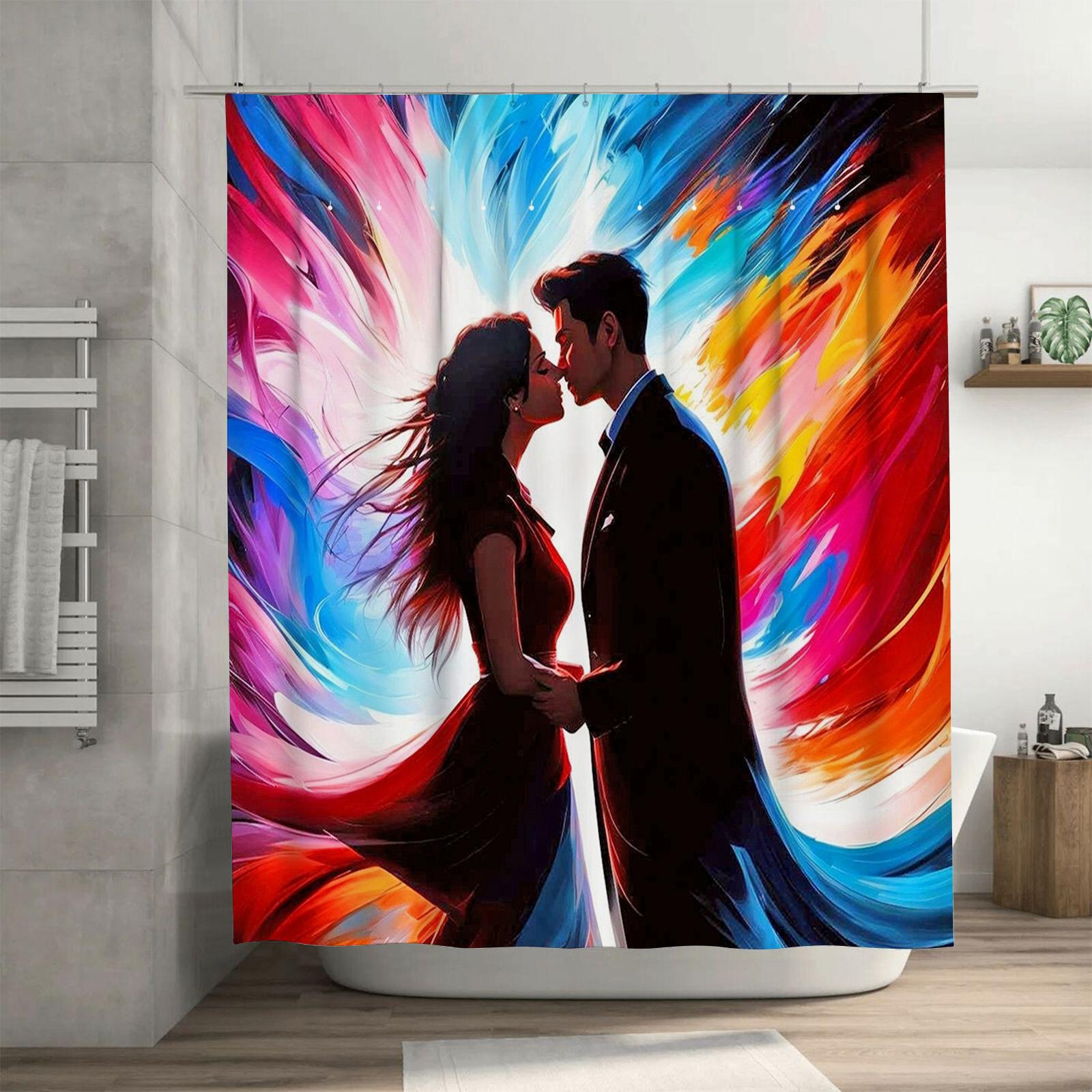 

Красочная Романтическая Пара Художественная Водонепроницаемая Шторка для Душа для Декора Ванной Комнаты, Высококачественный Материал и Легко Чистится 90X180cm(35x70in)