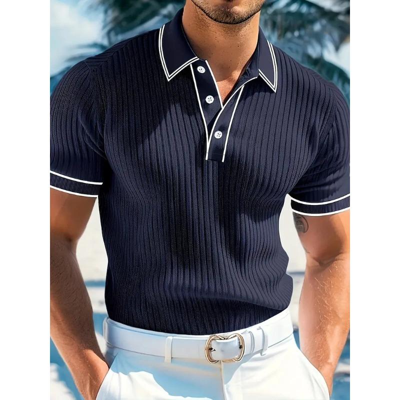 Nueva llegada: Polo de verano para hombre de manga corta con cuello a rayas de bloques de color