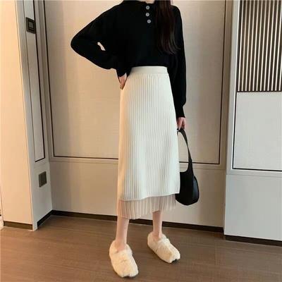 Rock Weibliche Herbst/Winter Halbe länge Gestrickte A-line Wrap Hüfte Rock 2023 Neue Solide Pullover Split Mesh Plissee Rock weibliche Tops
