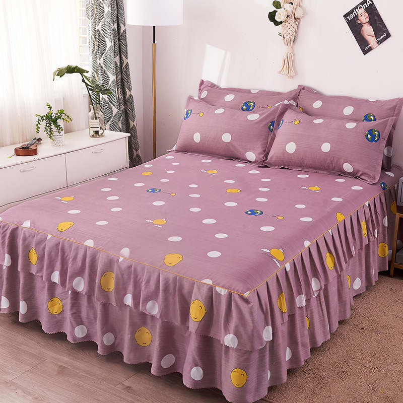 Floral Bedspread Brushed Sanding Bed Skirt King Queen Size Soft Comfortable Double Layer Bed Cover for Cozy Sleep