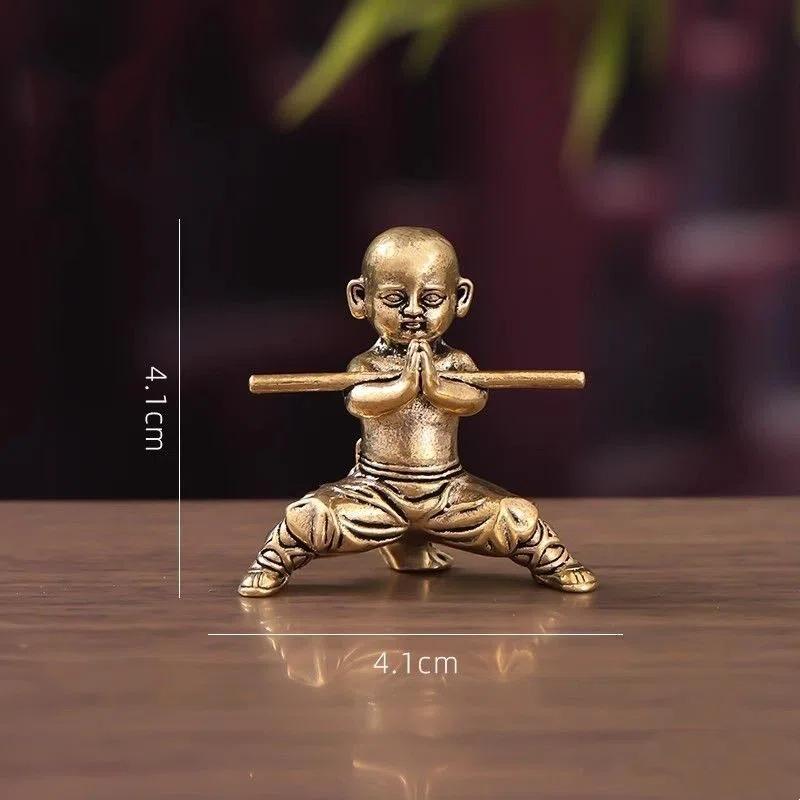 Solid Brass Kung Fu Monk Tea Pet – Zen Style Meditation Figurine for Home or Office Decor