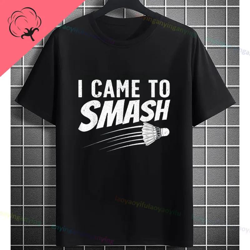 Unisexs Casual Crew Neck Tshirt With Geometric Badminton Players Print Fashion Shortsleev Cotton Tshirt Allseason Sportswear