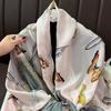 Classic Elegant Butterfly Print Silk Scarf Summer New Sunshade Sunscreen Extended Silk Scarf Travel Photography Versatile Scarf