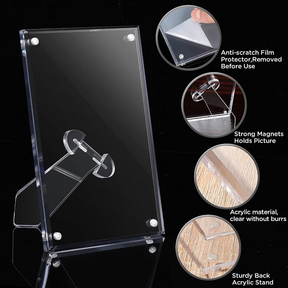 Transparent Acrylic Magnetic Picture Frames with Stand Rectangle Clear Photo Frame No-drill Minimalist Display Board