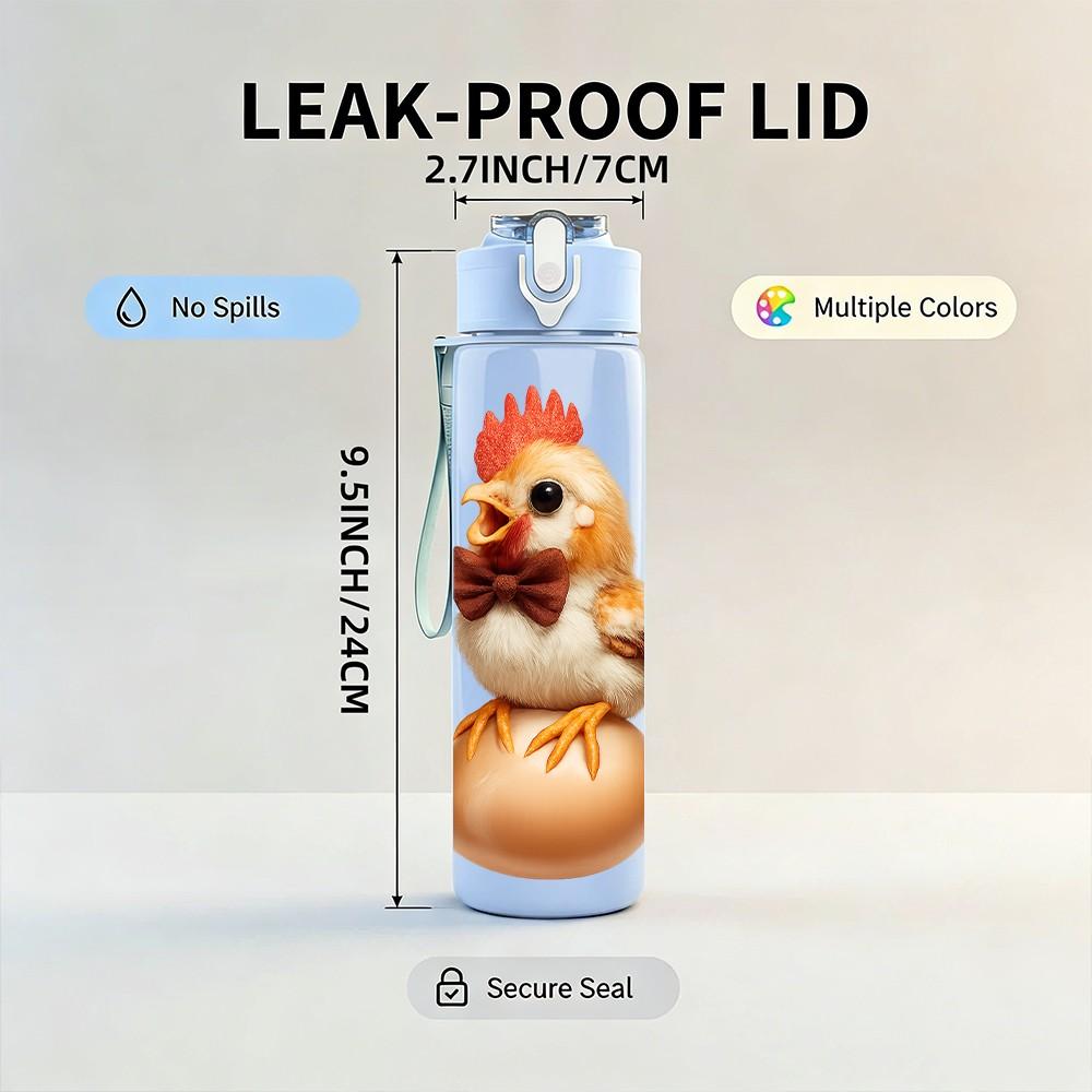 1PC Rooster Chicken Farm Animal Pattern 750ml Color Plastic Sports Water Bottle Leakproof Flip Straw Lid Suitable for Sports Office Home Use