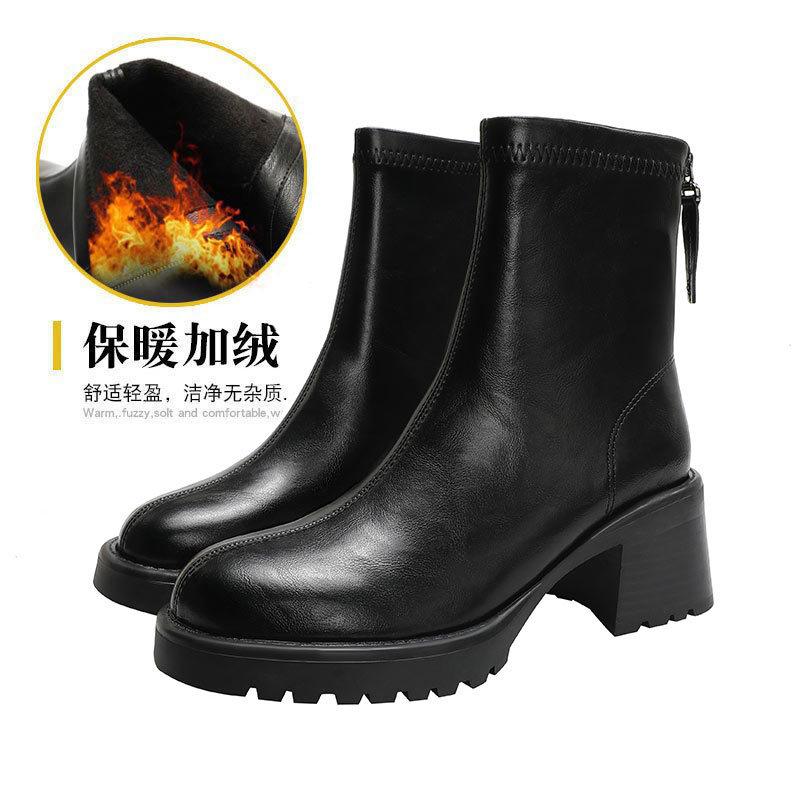 Platform Martin Boots Women's British Style 2025 New Autumn and Winter Thick Heel Medium Tube Women's Boots Soft-sided High-heeled Short Boots