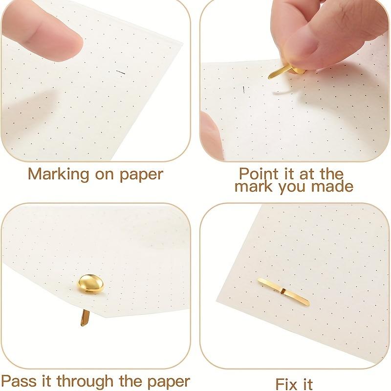 100pcs Gold Foot Studs for Scrapbooks, Paper Art, and DIY Art Projects - Metal Fasteners, Round, School Supplies