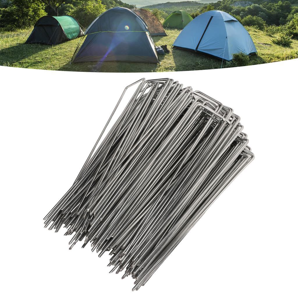 100Pcs U Shaped Garden Stakes Galvanized Steel Landscape Stakes Pins for   Barrier Sod Fabric Decorations
