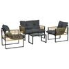 4-Delige Tuinmeubelset 2-zitsbank 2 Fauteuils en 1 Salontafel Gehard Glazen Tafelblad 3 Kussens - Grijs