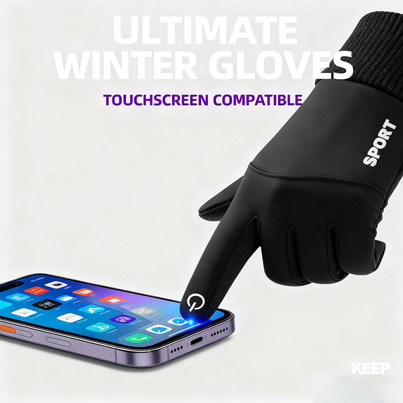 Outdoor Windproof Warm Gloves for Unisex Cycling Running Anti Cold Fleece Lining Waterproof All Finger Gloves Skiing Accessories