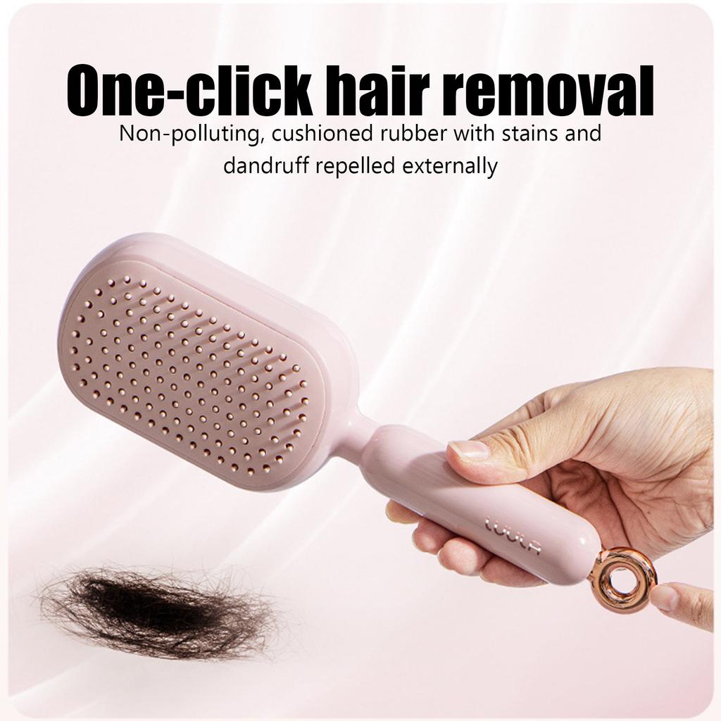 Samooczyszczający Grzebień z Poduszką – Przenośny Design Podróżny, Chowany, Łatwy do Czyszczenia, Ergonomiczny Grzebień do Masażu z Poduszką i Pierścieniem do Ciągnięcia.