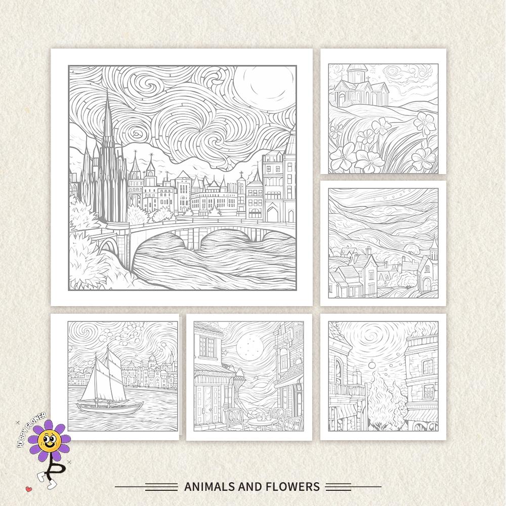 Van Gogh Colouring Book - 30 Sheet Adult Colouring Book, 100gsm8.3x 8.3 inch, Drawing Book, Birthday Gift, Holiday Party Gift