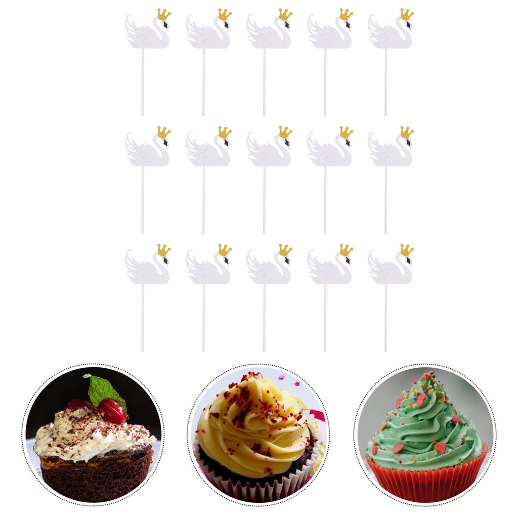 15 Stück Kuchendekoration Hinzufügen- Schwan Topper Geburtstag Hübsche Cupcake Ornamente Dessert Papierpicker