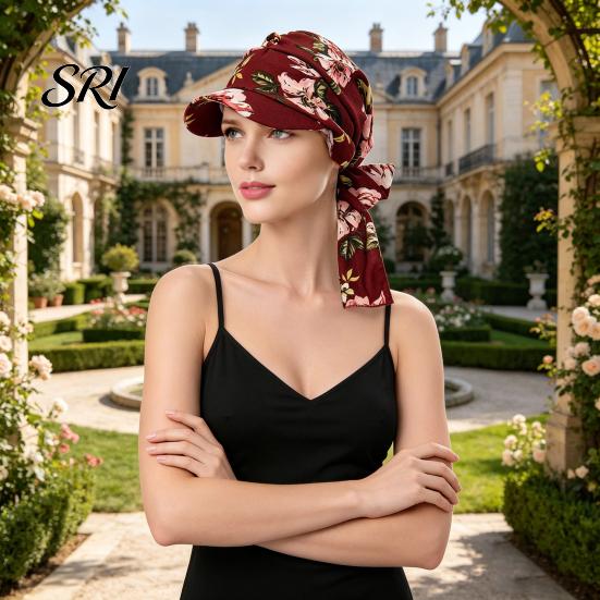 Cappello estivo leggero da donna, foulard, motivo floreale, lacci, nastro, turbante, tessuto morbido, accessorio per copricapo, cappello parasole per esterni, viaggi, ciclismo