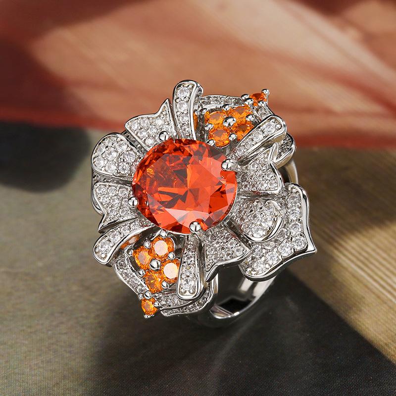 Комплект ювелирных украшений: кольцо, часы, красочное сокровище, инкрустация оранжевым цветком, премиум-класса, женский.