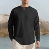 Men Shirt Round Neck Long Sleeve Loose Fit Shirt Pure Color Pleated Casual