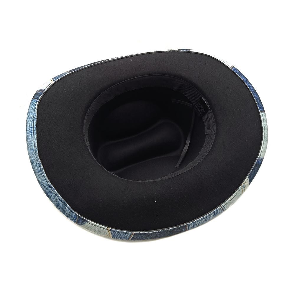 Nuovi Cappelli Top alla Moda in Denim Color Matching per Uomo Donna con Ampia Falda Fedora Cappello da Cowboy Western Autunno Inverno Elegante Cappello Jazz da Festa