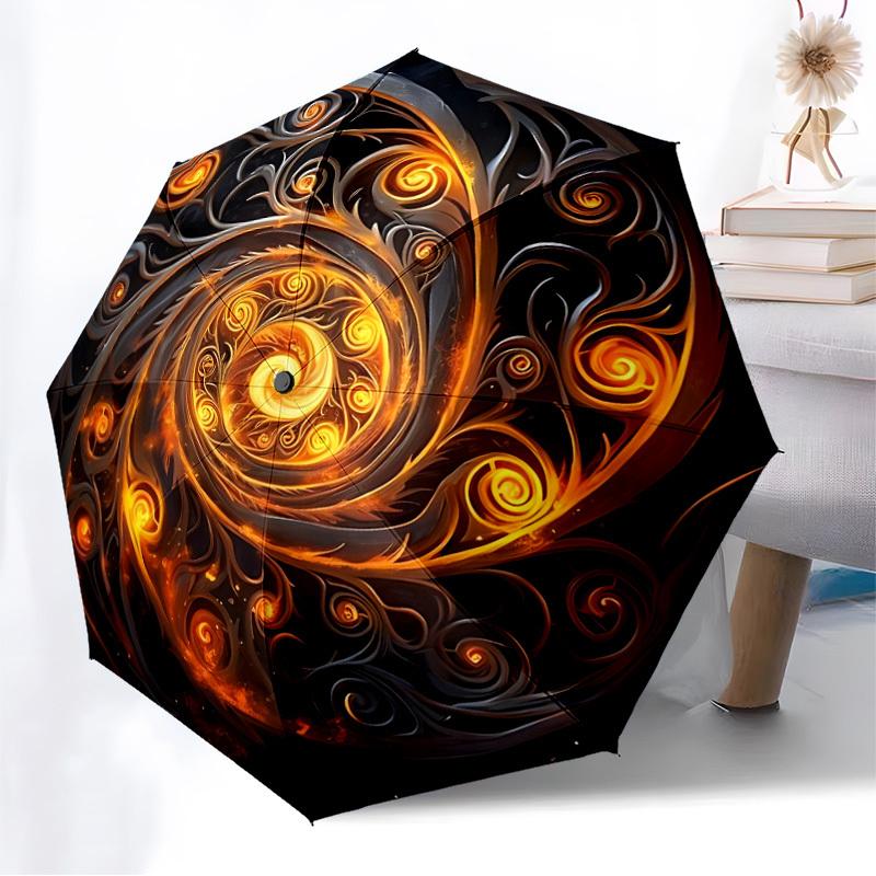 1pc Swirling Flames Design Automatic Open/Close Umbrella, Folding Compact Umbrella with Lightweight Design for Women/Men Yy251011054