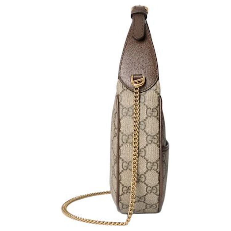 Gucci Ophidia GG Logo Vintage Chain Shoulder Strap Canvas With Leather Trim Mini Bag Women Shoulder Bag Beige Ebony 772308-K9GSG-8367