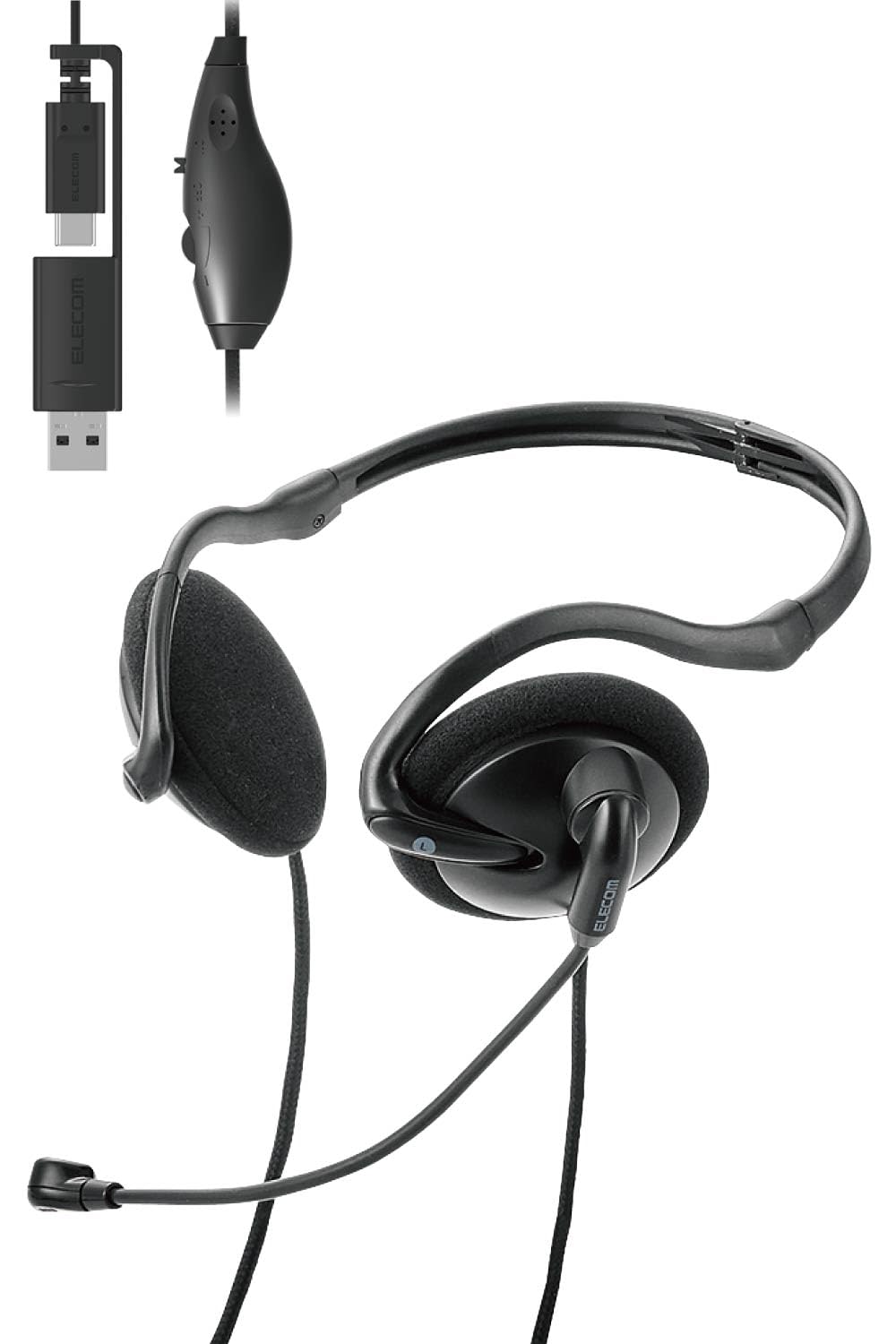 

ELECOM Headset USB C Foldable Neckband Wired with Microphone Unidirectional Noise Canceling Lightweight Compact Volume Adjustment PC Black & USB-A [AI чорний