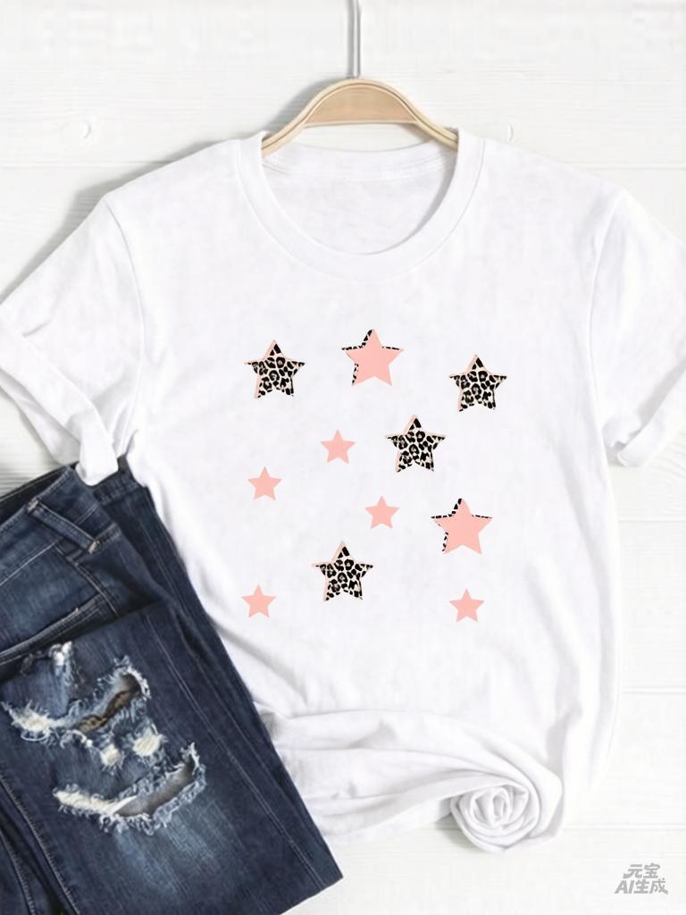 2026 Womens Clothing Star Print Tshirt Heart Pattern Trend Exquisite Cool Summer Top Fashionable Shortsleeved