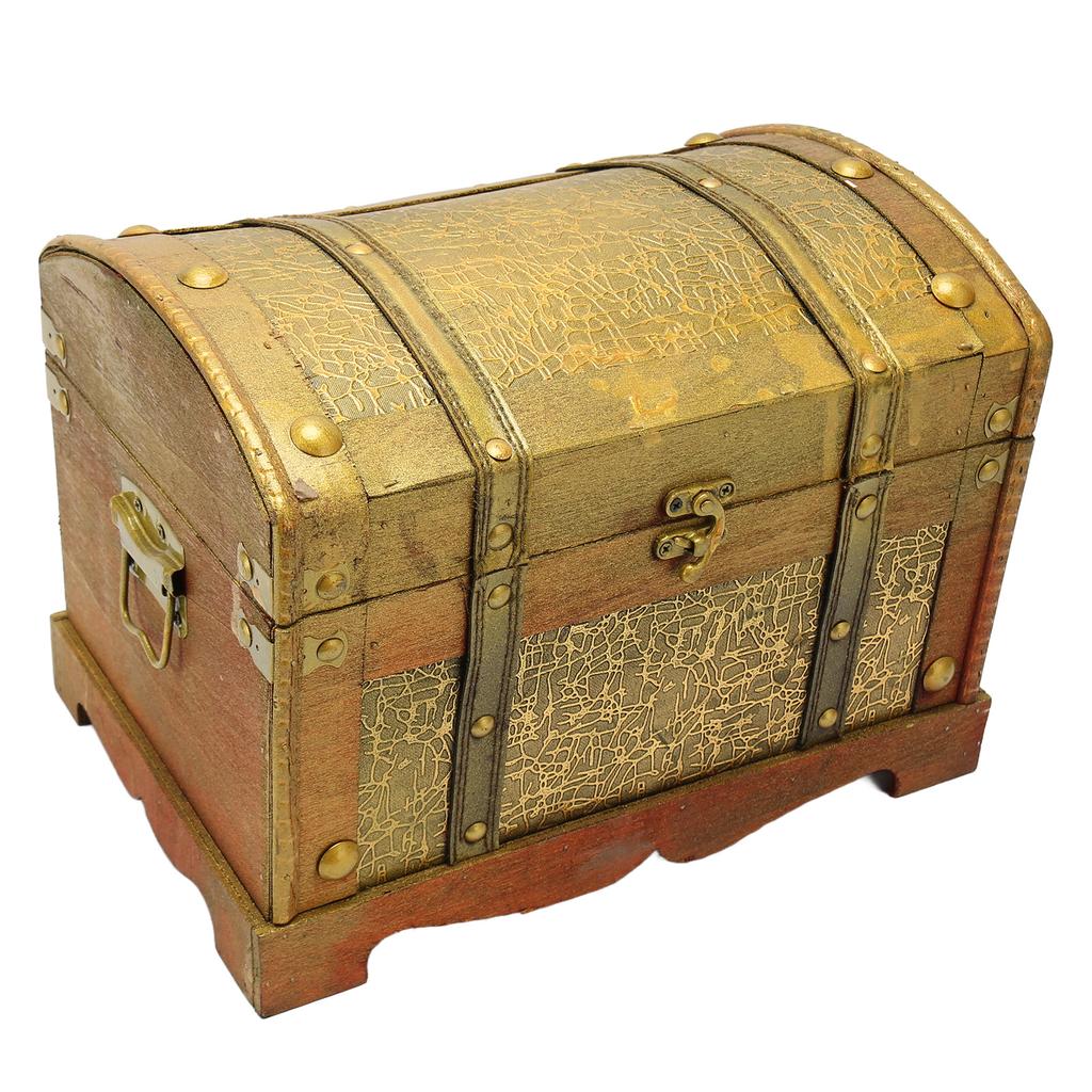 Retro Elegante Dekorative Aufbewahrungsbox Holz Schmuckschatulle Organizer für Armband Halskette Kosmetik Gold L