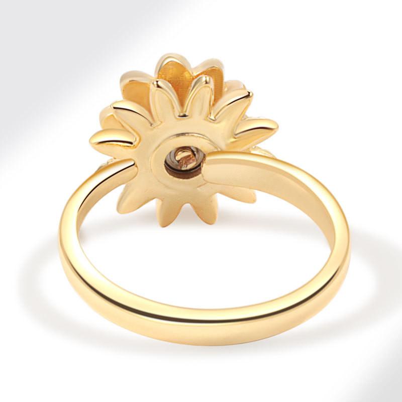 Mote Fidget Spinner Ring Angst for Kvinner Flere Krystall Solsikke Fingerringer Roter Anti Stress Zirkon Bryllupsgave