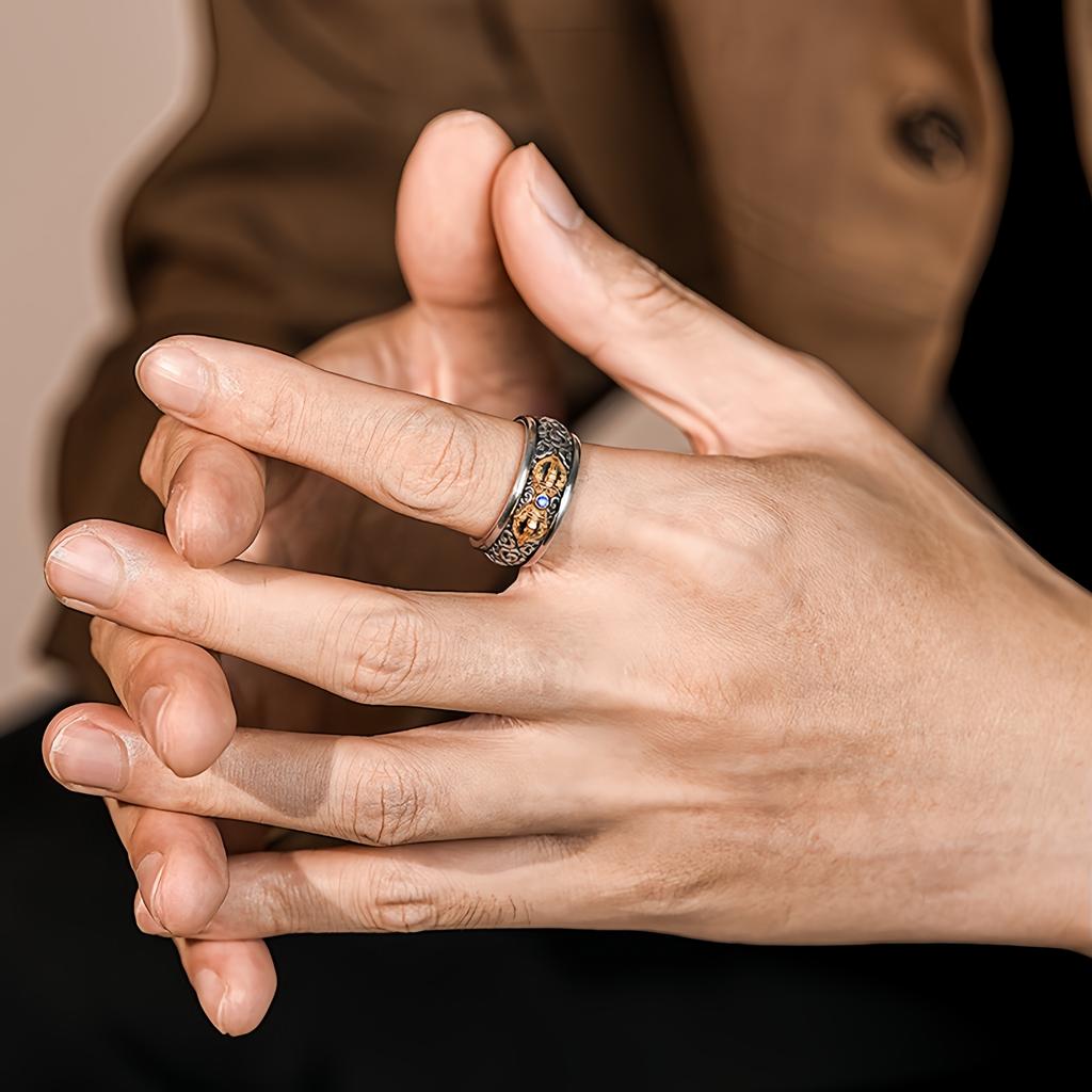 Retro Golden Vajra Adjustable Open Ring For Men Gothic Punk Edgy Silver-plated Copper  Tibetan Accessories Blessing Gift