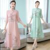 Women Cheongsam Improved Dress Retro Elegant Embroidery Long Dresses Floral Party Chinese Clothing