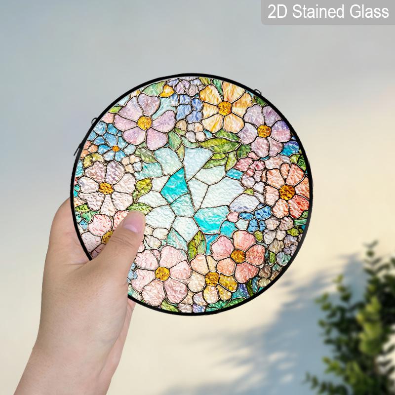 2D Flat Stained Glass Floral Window Decoration Colored Glass Plate, Charming Spring Summer Sun Catcher Home Livingroom Garden Decor, Unique Holiday