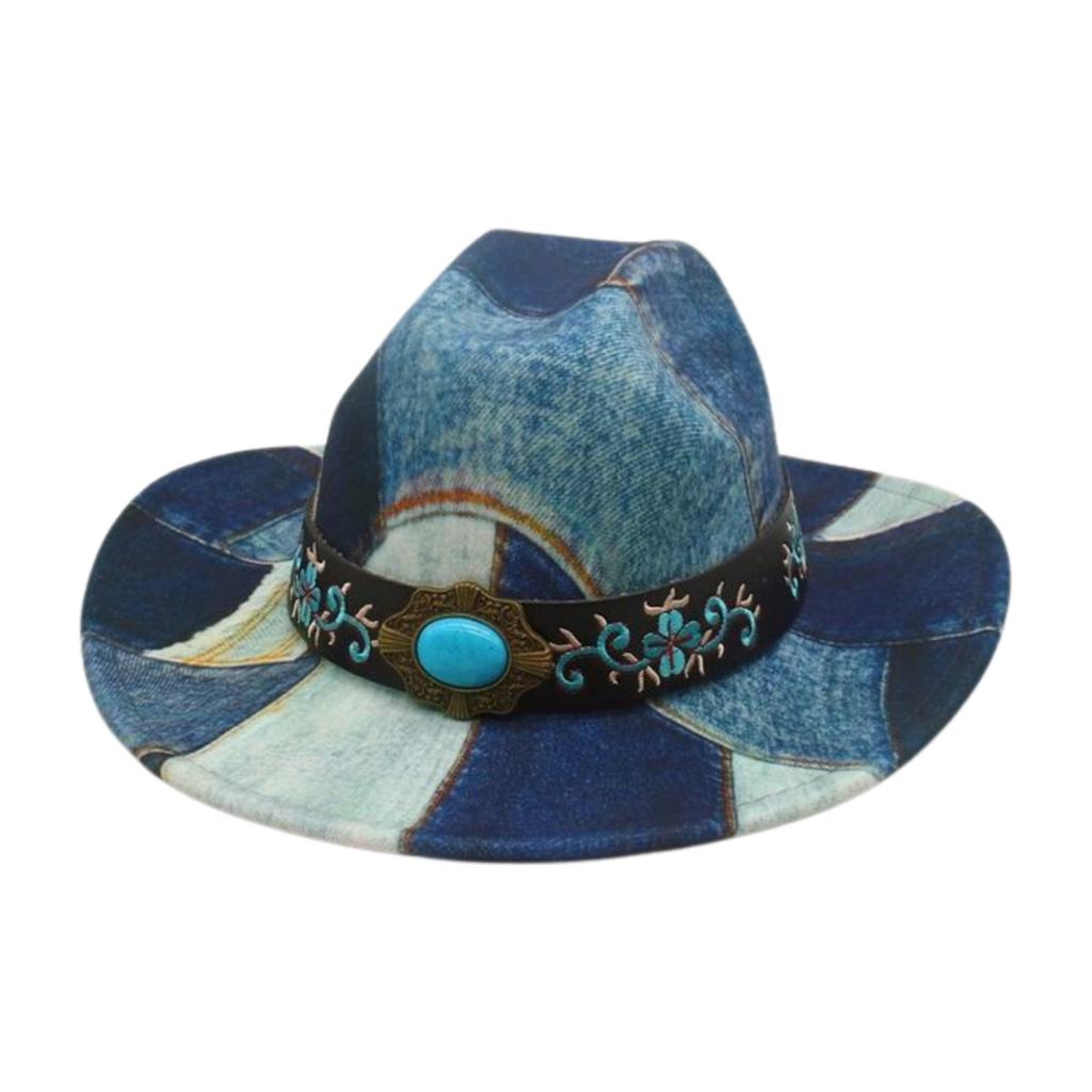 Fashion Design Sense Color Matching Embroidered Jazz Hat Retro Western Cowboy Top Hat Stage Catwalk Concave Stage Hat